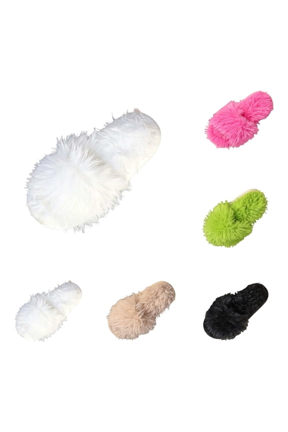 Womens Fuzzy Slippers Open Toe Fluffy Slide Sandals Soft Plush Furry House Slippers Cozy Memory Foam Indoor Outdoor Warm Slippers