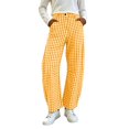 thumbnail image 1 of SAWOBUUN Womens Gingham Wide Leg Pants High Waisted Button Trousers Loose Fit Curved Hem Lounge Pants with Pockets, 1 of 8
