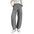 thumbnail image 1 of SAWOBUUN Womens Gingham Wide Leg Pants High Waisted Button Trousers Loose Fit Curved Hem Lounge Pants with Pockets, 1 of 8