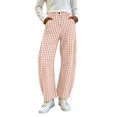 thumbnail image 1 of SAWOBUUN Womens Gingham Wide Leg Pants High Waisted Button Trousers Loose Fit Curved Hem Lounge Pants with Pockets, 1 of 8