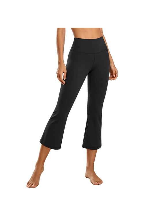 Womens High Waisted Capri Yoga Pants Bootcut Flare Cropped Leggings Tummy Control Stretch Workout Capris for Gym Yoga Running