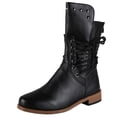 thumbnail image 1 of SAWOBUUN Womens Lace Up Mid Calf Boots Round Toe Low Heel Studs Back Zipper Faux Leather Comfortable Fashion Casual Winter Boots, 1 of 8