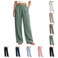thumbnail image 1 of SAWOBUUN Womens Linen Cotton Wide Leg Pants Elastic Waist Trousers Casual Loose Long Pants with Pockets, 1 of 8