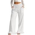 thumbnail image 1 of SAWOBUUN Womens Linen Wide Leg Pants Drawstring Ruffle Hem Palazzo Trousers Casual Loose Fit Summer Beach Pants, 1 of 8