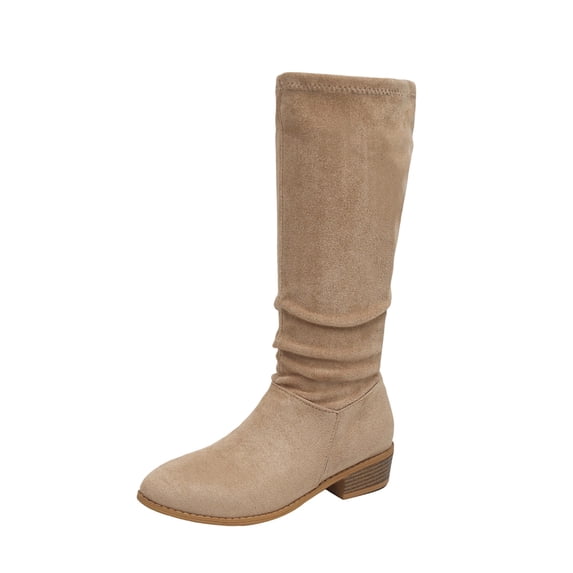 SAWOBUUN Womens Mid Calf Boots Slouchy Round Toe Block Heel Faux Suede Pull On Comfortable Fashion Casual Winter Boots