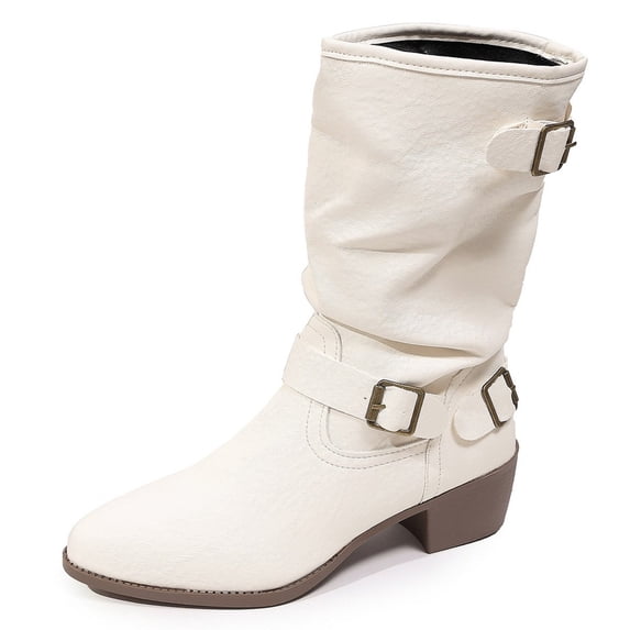 SAWOBUUN Womens Mid Calf Cowboy Boots Pointed Toe Western Cowgirl Casual Boots Slouchy Pull On Fashion Winter Boots