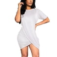 thumbnail image 1 of SAWOBUUN Womens Mini Dress Solid Short Sleeve Wrap Ruched Bodycon Mini Dress Crew Neck Slim Fit Casual Dress, 1 of 9