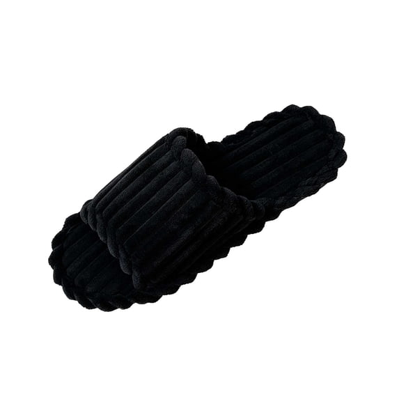 SAWOBUUN Womens Open Toe Corduroy House Slippers Soft Sole Non Slip Ribbed Indoor Slides Cozy Winter Bedroom Home Shoes