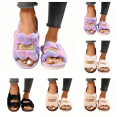 thumbnail image 1 of SAWOBUUN Womens Open Toe Fuzzy Slippers Memory Foam Non Slip Soft Sole Plush House Shoes Slip On Indoor Outdoor Slippers Warm Cozy, 1 of 8
