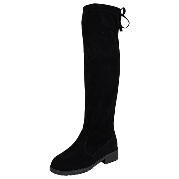 SAWOBUUN Womens Over The Knee Boots Round Toe Block Heel Back Tie Faux Suede Rugged Sole Pull On Comfortable Fashion Winter Boots