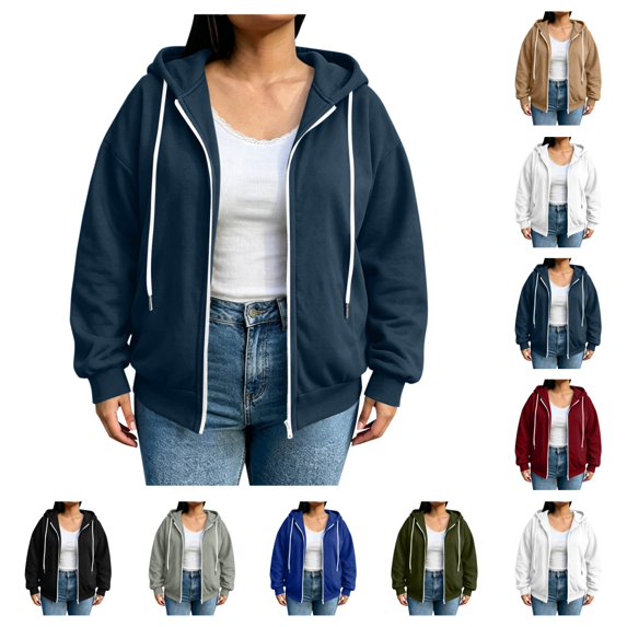 SAWOBUUN Womens Plus Size Full Zip Up Hoodie Long Sleeve Soft Comfy Casual Hooded Sweatshirt Jackets