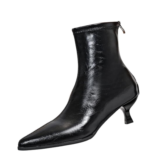 SAWOBUUN Womens Pointed Toe Ankle Boots Stiletto Heel Faux Leather Back Zipper Stretchy Slip On Comfortable Dress Boots