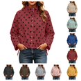 thumbnail image 1 of SAWOBUUN Womens Polka Dot Cropped Jacket Stand Collar Button Down Drawstring Hem Lightweight Windbreaker Outerwear Coat with Pockets, 1 of 9