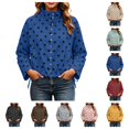 thumbnail image 1 of SAWOBUUN Womens Polka Dot Cropped Jacket Stand Collar Button Down Drawstring Hem Lightweight Windbreaker Outerwear Coat with Pockets, 1 of 9