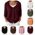 thumbnail image 1 of SAWOBUUN Womens Ruffle V Neck Knit Cardigan Button Down Long Sleeve Casual Lightweight Sweater Jacket, 1 of 7