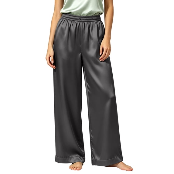 SAWOBUUN Womens Satin Wide Leg Pants Elastic Waist Palazzo Trousers Casual Soft Breathable Pajama Pants