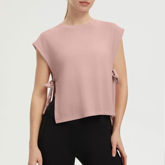SAWOBUUN Womens Side Tie Cropped Tank Tops Summer Oversized Sleeveless Casual Loose Fit Boxy Basic Tees