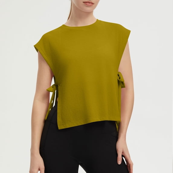 SAWOBUUN Womens Side Tie Cropped Tank Tops Summer Oversized Sleeveless Casual Loose Fit Boxy Basic Tees
