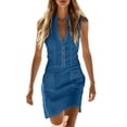 thumbnail image 1 of SAWOBUUN Womens Sleeveless Mini Dress Casual Deep V Neck Button Trendy Tank Dress with Dual Pockets, 1 of 6