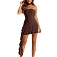thumbnail image 1 of SAWOBUUN Womens Strapless Tube Top Mini Dress Halter Ruched Bodycon Tiered Ruffled Club Party Cocktail Dresses, 1 of 6