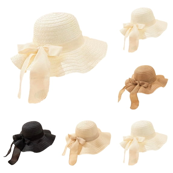 SAWOBUUN Womens Straw Sun Hat Wide Brim UV Protection Bucket Hat Foldable Packable Bowknot Floppy Beach Sun Visor Hats