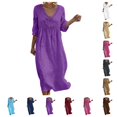 thumbnail image 1 of SAWOBUUN Womens Summer Cotton Midi Dress Casual V Neck 3/4 Sleeve Hollow out Sundress Lightweight Breathable Beach Dress, 1 of 9