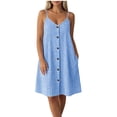 thumbnail image 1 of SAWOBUUN Womens Summer Plaid Mini Dress Sleeveless V Neck Button Down Tank Dress Beach Vacation Casual Dress with Adjustable Straps, 1 of 6