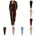 thumbnail image 1 of SAWOBUUN Womens Velour Tracksuits Set 2 Piece Lounge Outfits Long Sleeve Zip Hoodie Sweatshirt Wide Leg Sweatpants Set S-5XL, 1 of 7