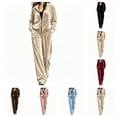 thumbnail image 1 of SAWOBUUN Womens Velour Tracksuits Set 2 Piece Lounge Outfits Long Sleeve Zip Hoodie Sweatshirt Wide Leg Sweatpants Set S-5XL, 1 of 7