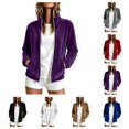 thumbnail image 1 of SAWOBUUN Womens Velvet Zip Up Jacket Stand Collar Long Sleeve Velour Coat with Side Pockets Casual Fall Winter Outerwear, 1 of 7