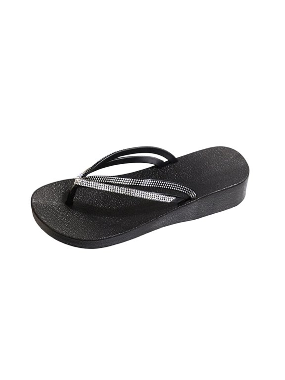 Womens Wedge Flip Flops Arch Support Platform Rhinestone Thong Sandals Comfortable Breathable