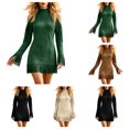 thumbnail image 1 of SAWOBUUN Womens Western Cowgirl Fringe Mini Dress Cold Shoulder Long Sleeve Faux Suede Tassel Bodycon Dress, 1 of 7