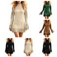 thumbnail image 1 of SAWOBUUN Womens Western Cowgirl Fringe Mini Dress Cold Shoulder Long Sleeve Faux Suede Tassel Bodycon Dress, 1 of 7