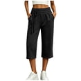 thumbnail image 1 of SAWOBUUN Womens Wide Leg Capri Sweatpants High Waisted Drawstring Casual Soft Cropped Lounge Pants with Pockets, 1 of 7