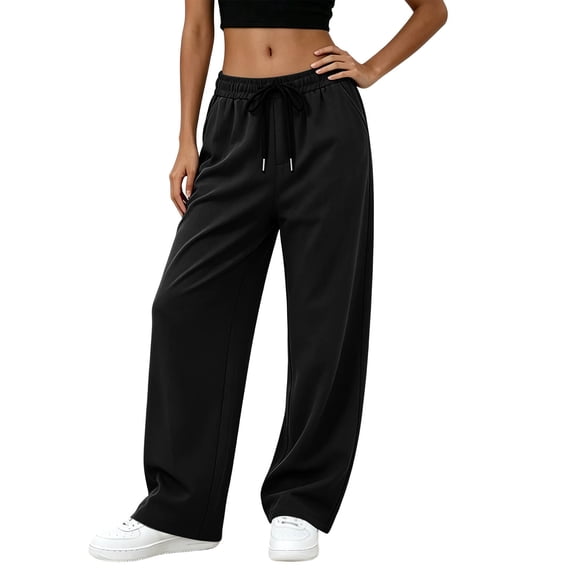 SAWOBUUN Womens Wide Leg Cargo Pants High Waisted Elastic Waist Drawstring Trousers Casual Loose Fit Lounge Pants with Pockets