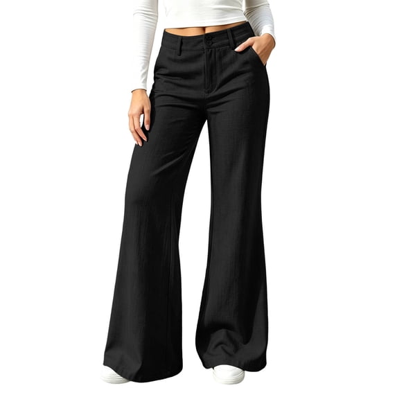 SAWOBUUN Womens Wide Leg Flare Pants High Waist Button Casual Fashion Bootcut Trousers with Pockets