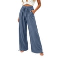thumbnail image 1 of SAWOBUUN Womens Wide Leg Pants Drawstring High Waisted Flowy Palazzo Trousers Ankle Tie Lightweight Lounge Pants, 1 of 5