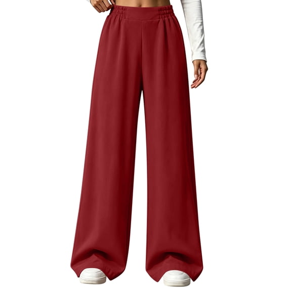SAWOBUUN Womens Wide Leg Pants High Elastic Waist Flowy Loose Casual Lounge Trousers with Pockets
