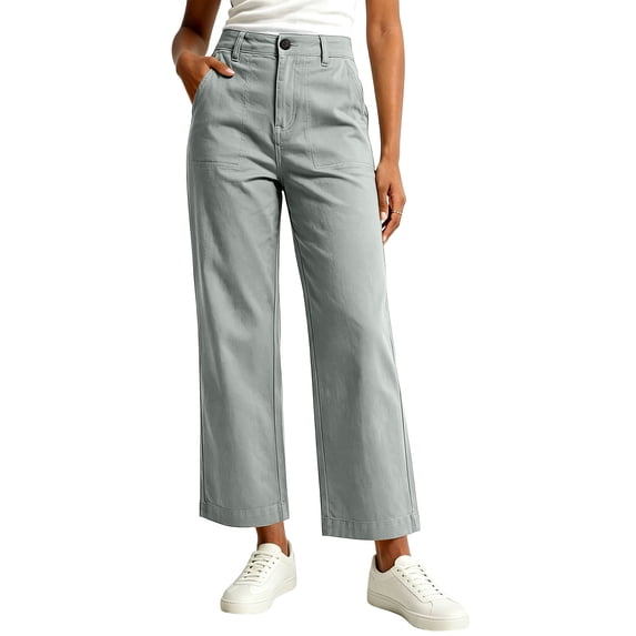 SAWOBUUN Womens Wide Leg Pants High Waisted Straight Leg Stretch Casual Cropped Pants with Pockets