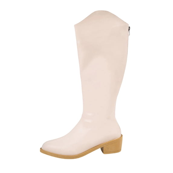 SAWOBUUN Womens Wide Width Knee High Boots Pointed Toe Back Zipper Block Heel Faux Leather Comfortable Pull On Fashion Winter Boots