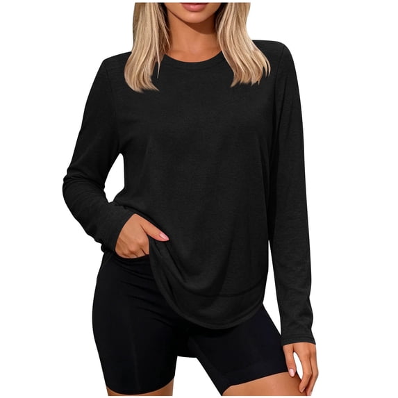 SAWOBUUN Womens Workout Tops Long Sleeve Crew Neck Athletic Running Shirts Active Wear Tee for Fall Winter