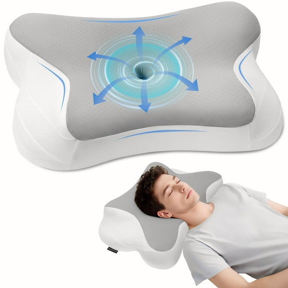 SAWUGA Cervical Pillow for Neck Pain Relief,Memory Foam Pillows for Side Back Orthopedic Ergonomic,Best Gift,Queen Size,Blue