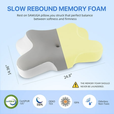 SAWUGA Cervical Pillow for Neck Pain Relief,Memory Foam Pillows for Side Back Orthopedic Ergonomic,Best Gift,Queen Size