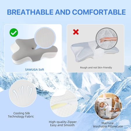 SAWUGA Cervical Pillow for Neck Pain Relief,Memory Foam Pillows for Side Back Orthopedic Ergonomic,Best Gift,Queen Size