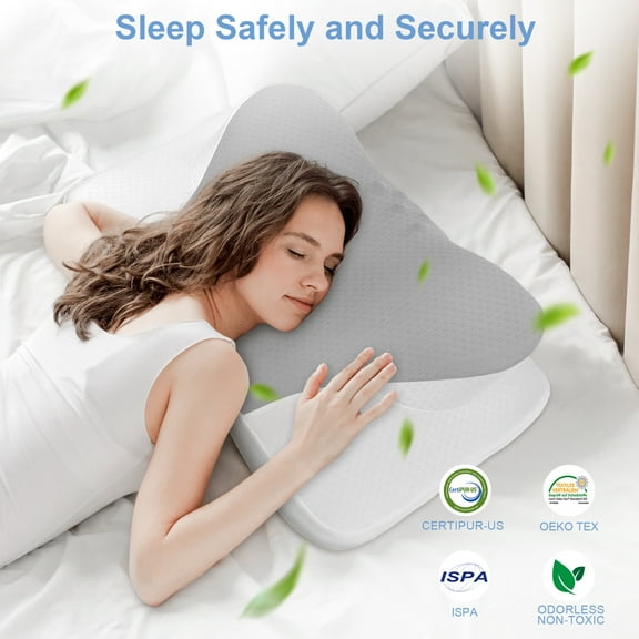 SAWUGA Cervical Pillow for Neck Pain Relief,Memory Foam Pillows for Side Back Orthopedic Ergonomic,Queen Size,Gray