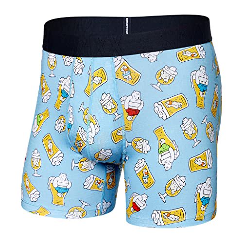 SAXX Men's Droptemp Cooling Cotton Boxer Brief Fly with Built-in Pouch Support Size: Large, Color: Polar Beers- Blue