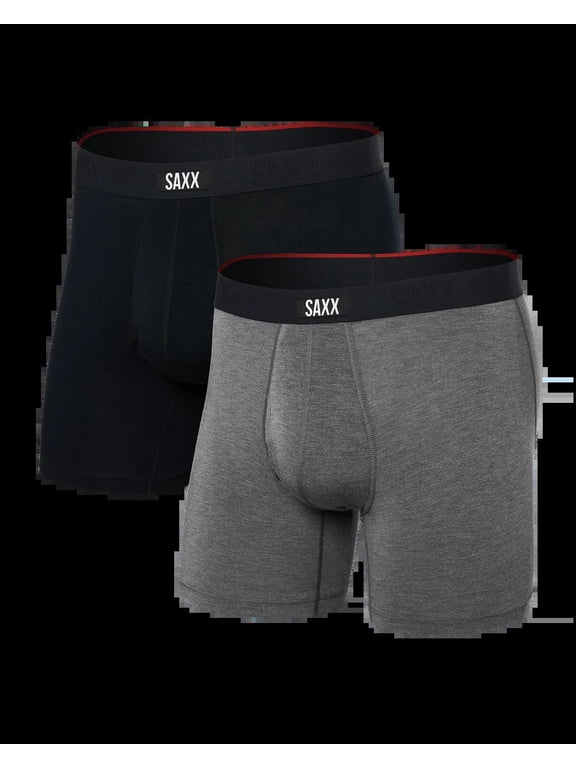 UNDERWEAR,Mens,Vibe Xtra Super Soft Boxer Brief Fly 2-Pack,Black Grey Size M