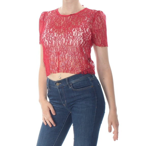 SAY WHAT? Womens Red Jewel Neck Casual Top Juniors M
