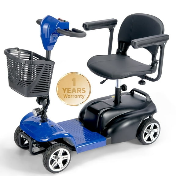 SAY YEAH 4 Wheel Mobility Scooter,Suitable for Seniors and People with disabilities,with LED Headlights and Basket,Blue