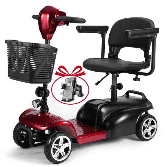 TOXOZERS 4 Wheel Mobility Scooter,Suitable for Seniors and People with disabilities,with LED Headlights and Basket,Red